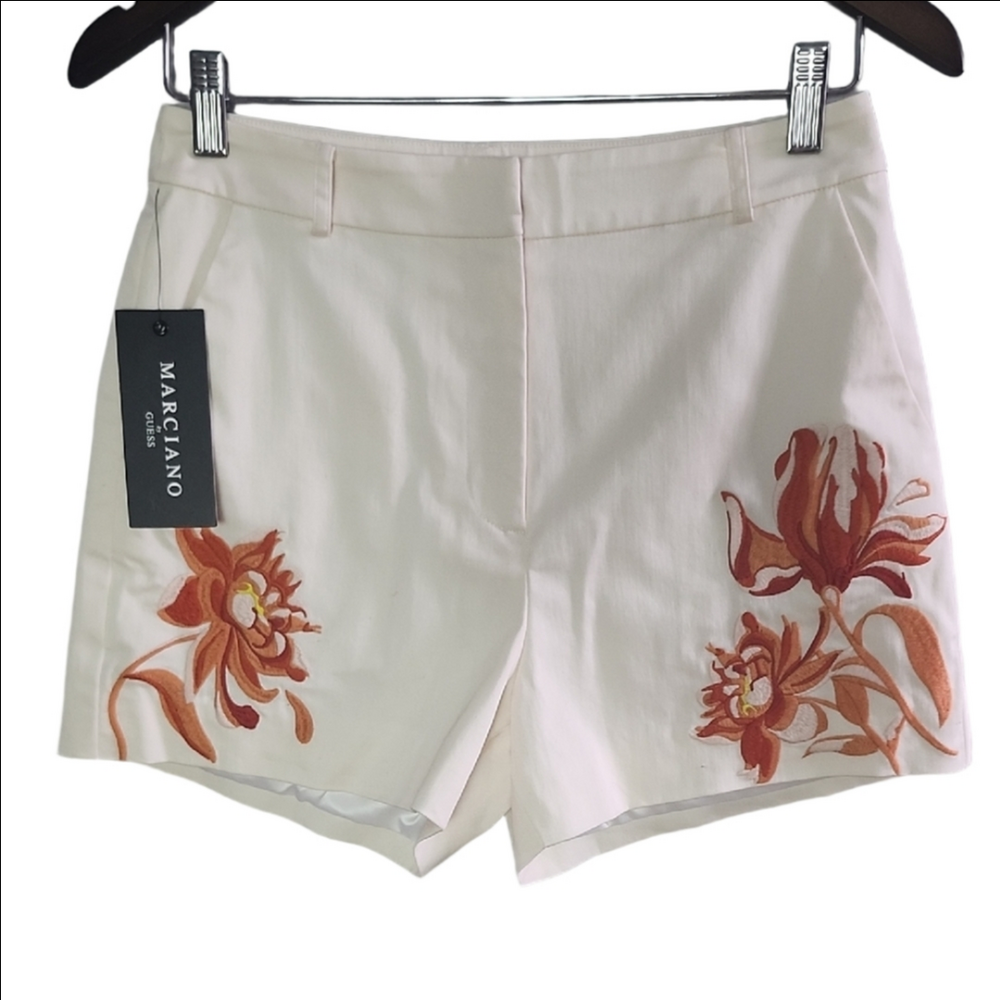 NWT MARCIANO San Lucas cream floral embroidered high waist shorts